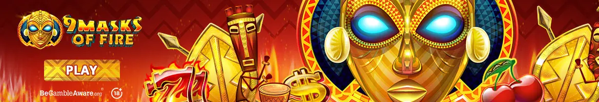 Play ‘9 Masks of Fire’ casino slot machine in Canada for free.